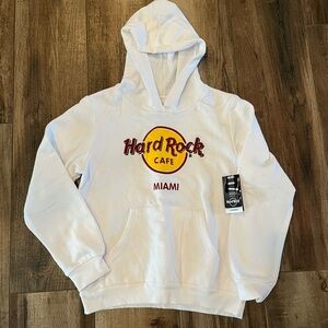 Hard Rock Cafe Miami White Hoodie Sweatshirt with Kangaroo Pocket